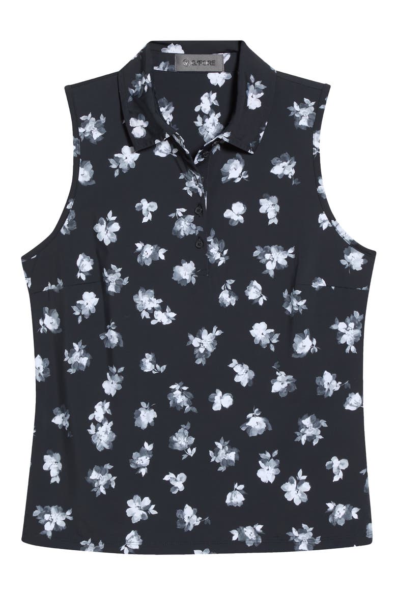 Moody Floral Silky Tech Performance Sleeveless Polo, Alternate, color, ONYX