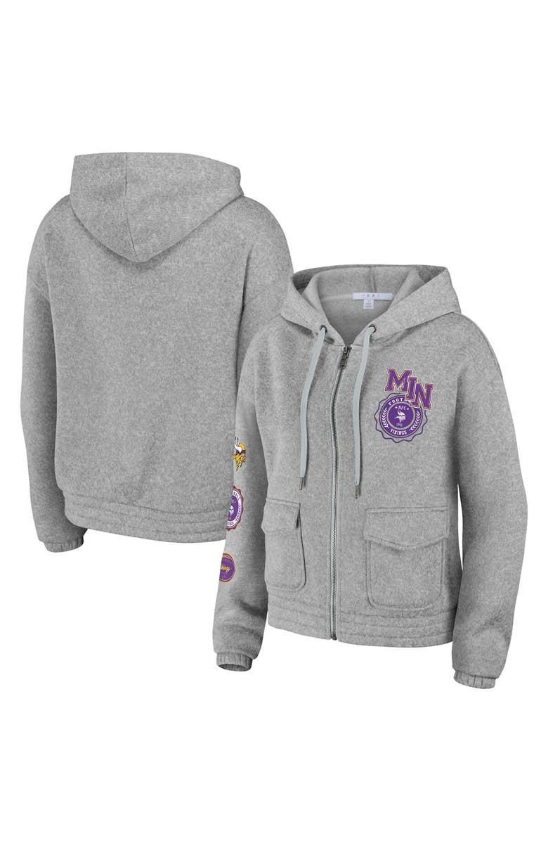 WEAR by Erin Andrews Women's WEAR by Erin Andrews Heather Gray Minnesota Vikings Full-Zip Hoodie, Main, color, Heather Gray