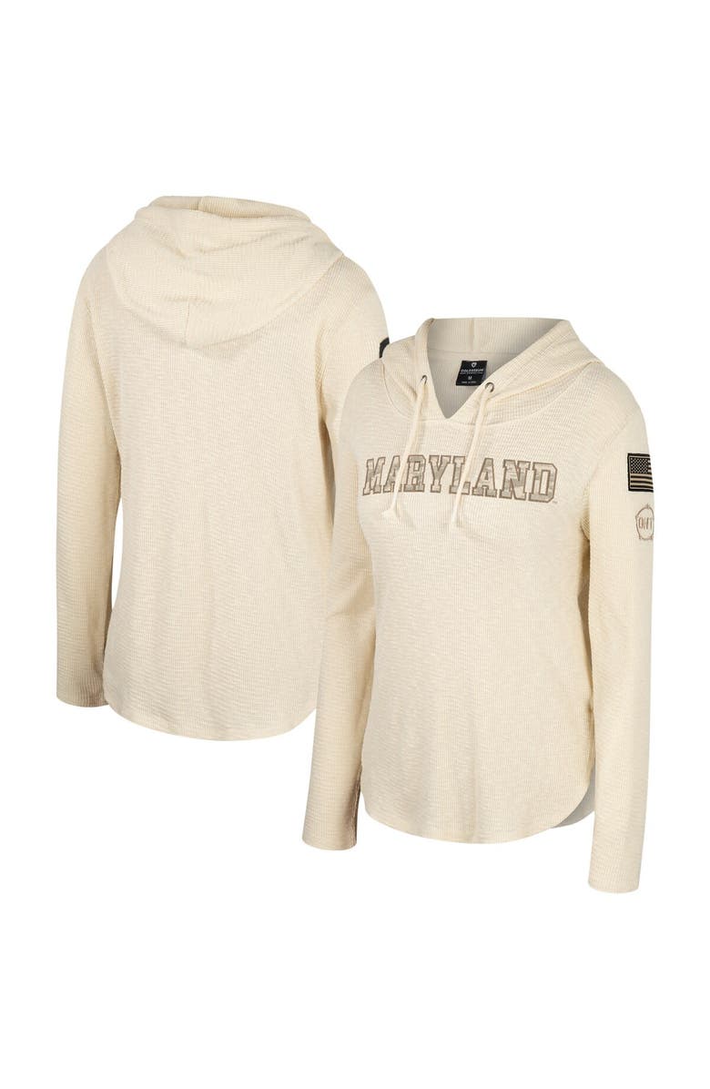COLOSSEUM Women's Colosseum Cream Maryland Terrapins OHT Military Appreciation Casey Raglan Long Sleeve Hoodie T-Shirt, Main, color, Cream