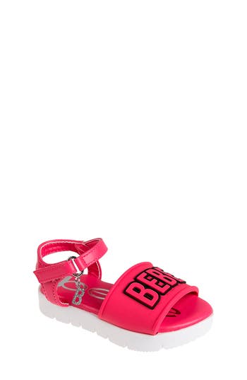 Bebe Little Girls Flat With Rhinestone Dangle Charm Sandals In Fuchsia
