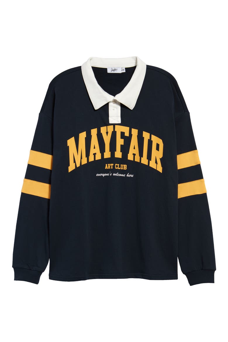 Mayfair Art Club Oversize Long Sleeve Rugby Polo, Main, color, NAVY