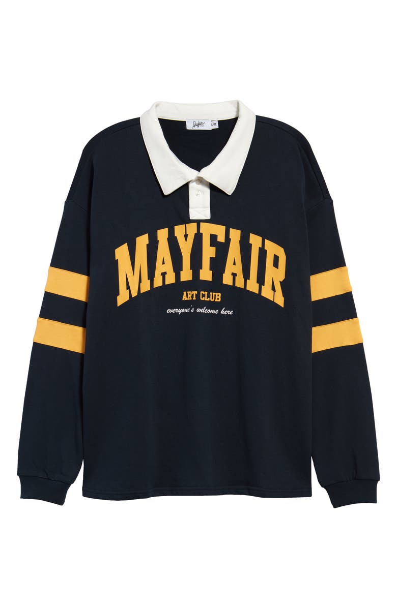 THE MAYFAIR GROUP Mayfair Art Club Oversize Long Sleeve Rugby Polo, Main, color, 