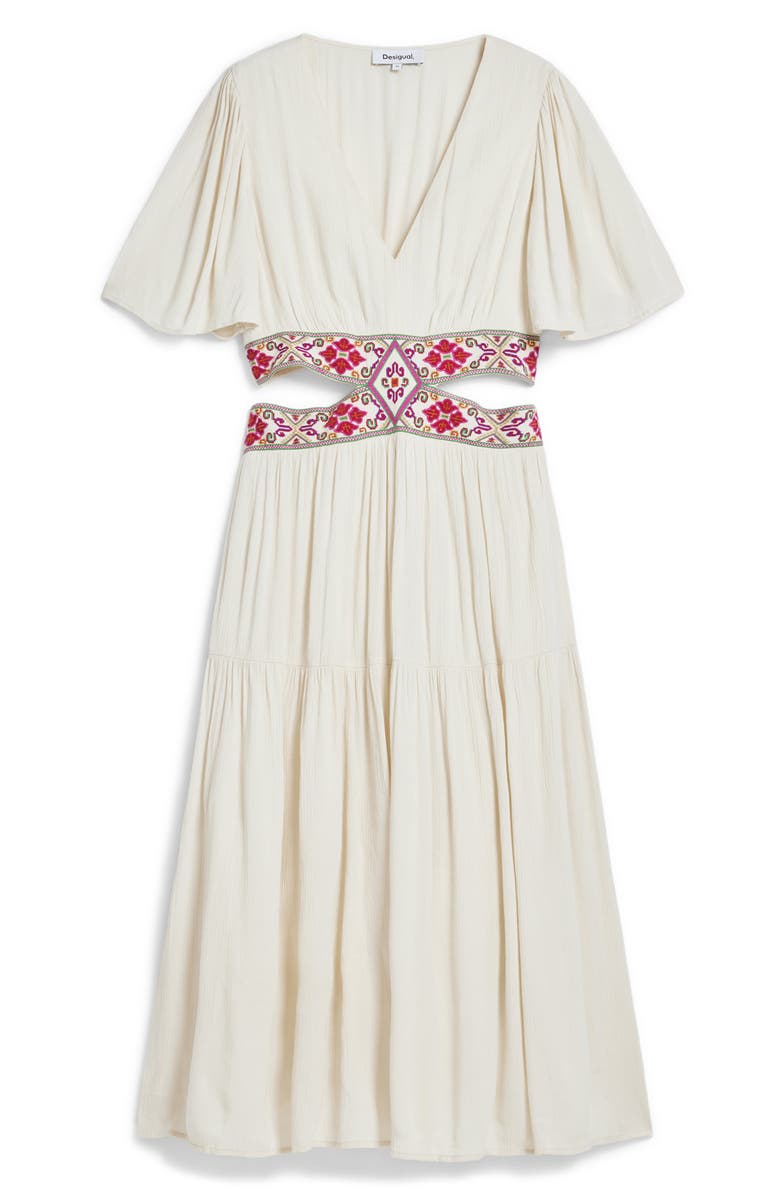 Desigual Wraparound Cutout Maxi Dress, Alternate, color, Off White