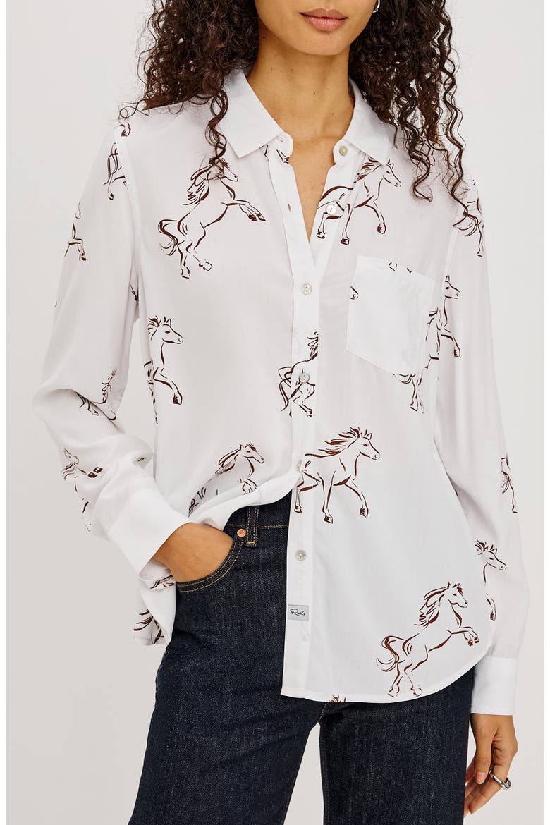 Kathryn Print Button-Up Shirt, Main, color, BROWN STALLION