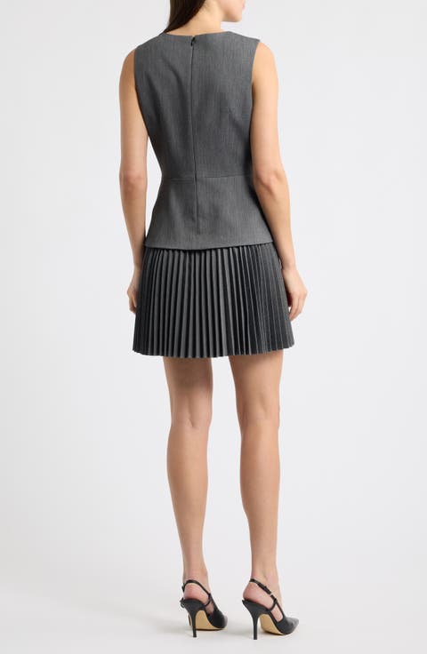 Haddy Pleated Sleeveless Wool Blend Minidress