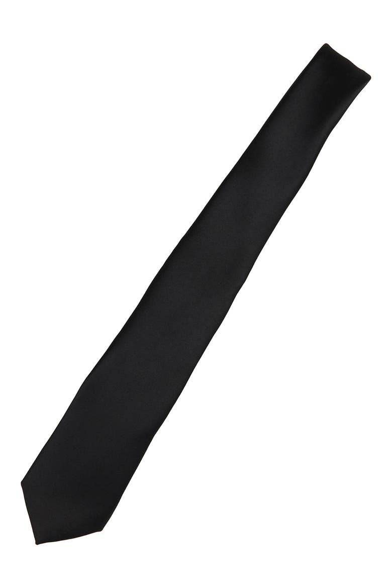 Men's Solid Satin X-Long Tie, Alternate, color, BLACK