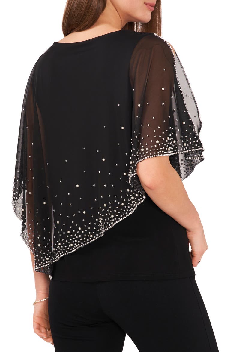 Imitation Pearl Bead & Rhinestone Embellished Overlay Top, Alternate, color, BLACK