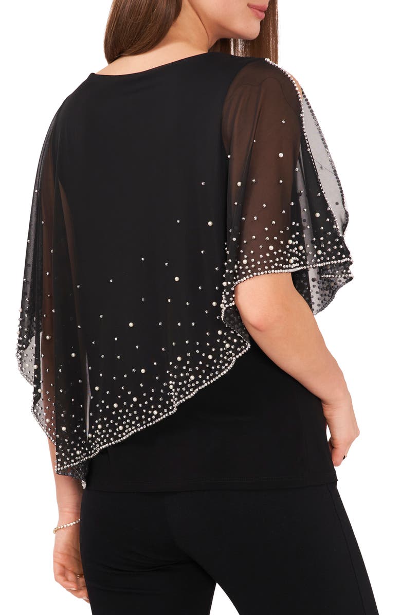 Chaus Split Sleeve Beaded Cape Top, Alternate, color, Black