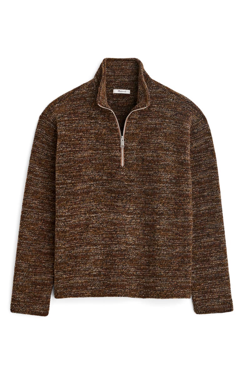 Madewell Bouclé Quarter Zip Pullover, Alternate, color, Brown
