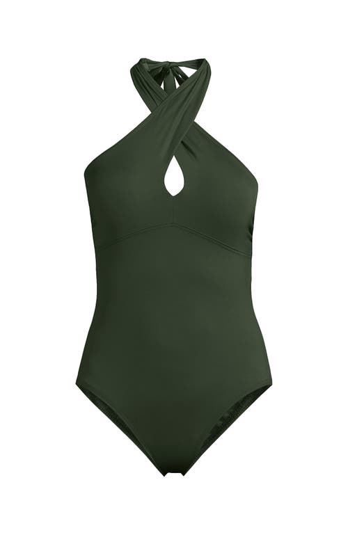 LANDS' END LANDS' END CRISS CROSS HALTER ONE PIECE SWIMSUIT