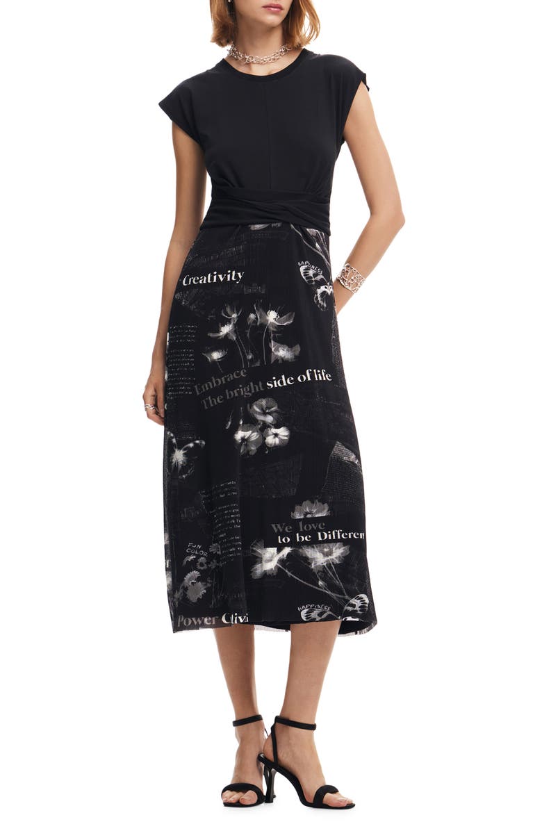 Desigual Good News Cap Sleeve Dress, Main, color, 