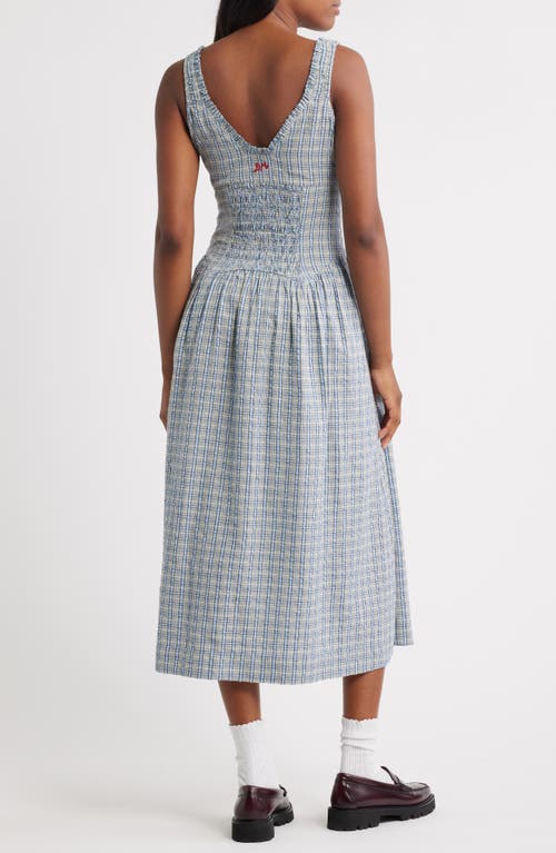 Damson Madder Womens Mallory Check-print Cotton Midi Dress Cloudy In Gray