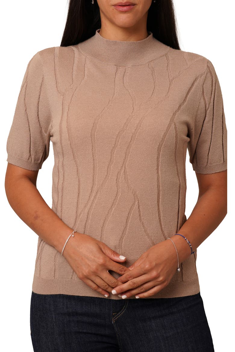 Intarsia Short Sleeve Sweater, Alternate, color, WARM TAUPE