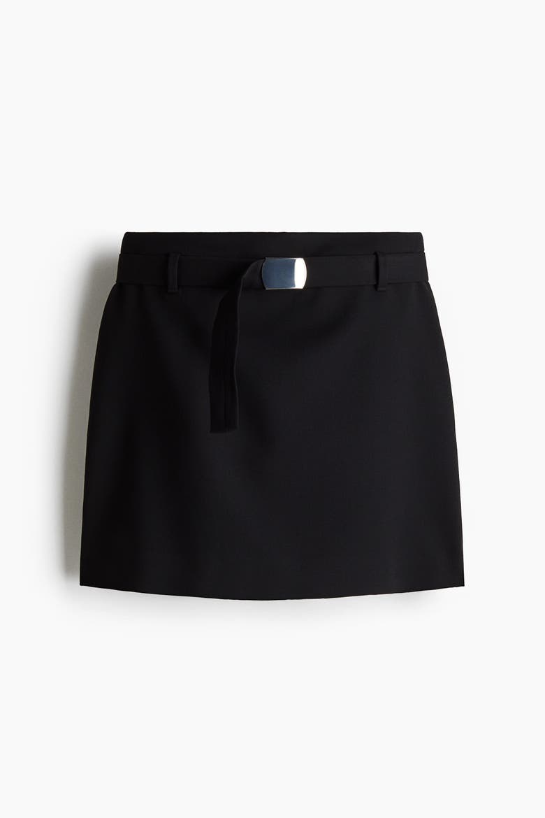 Belted Mini Skirt, Alternate, color, Black