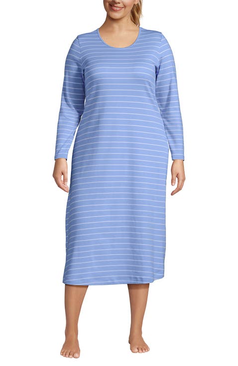 Plus Size Cotton Long Sleeve Midcalf Nightgown
