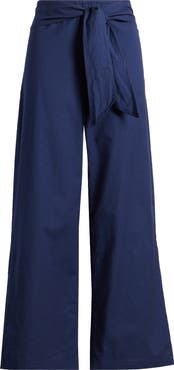 beachlunchlounge Florencia Tie Waist Wide Leg Cotton & Linen Pants