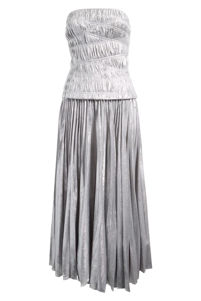Rockland Strapless Midi Dress, Alternate, color, DOVE METALLIC