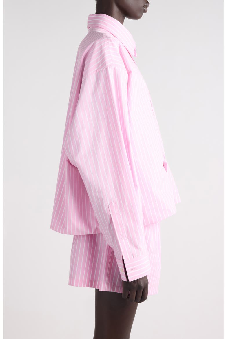 Folded Stripe Cotton Poplin Button-Up Shirt, Alternate, color, 5621 PINK/ WHITE