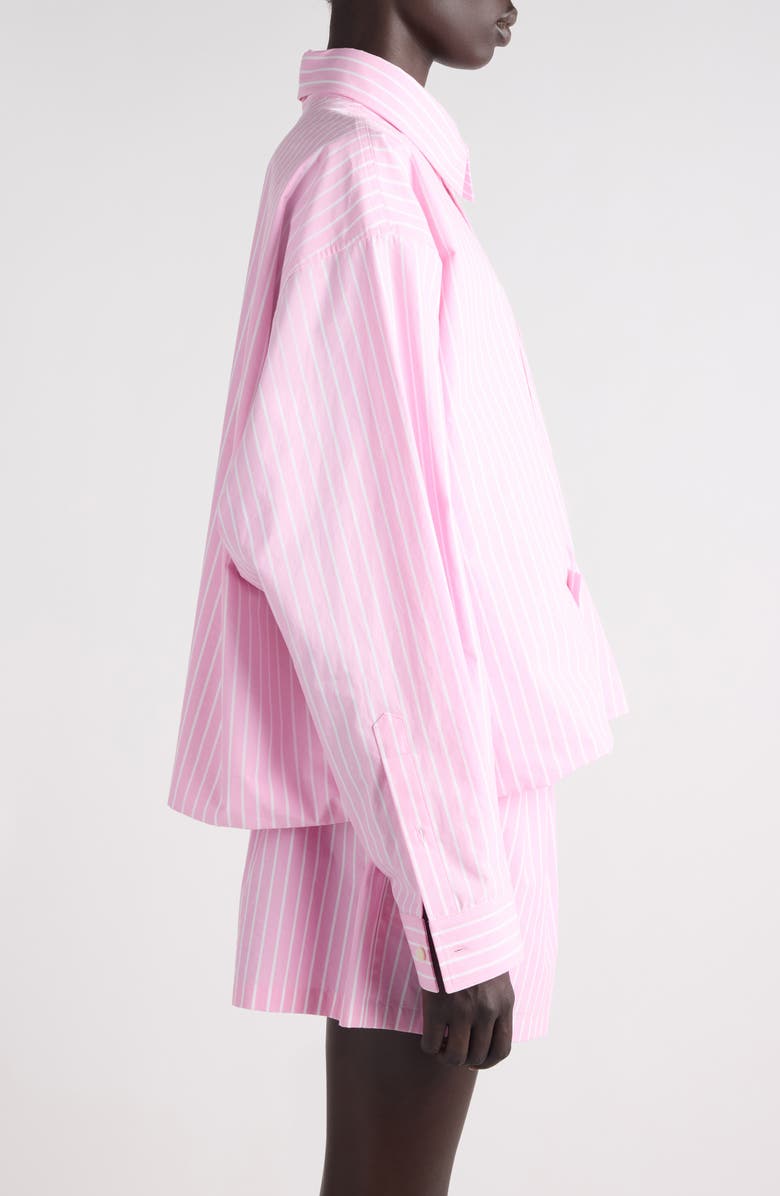 Balenciaga Folded Stripe Cotton Poplin Button-Up Shirt, Alternate, color, 5621 Pink/ White