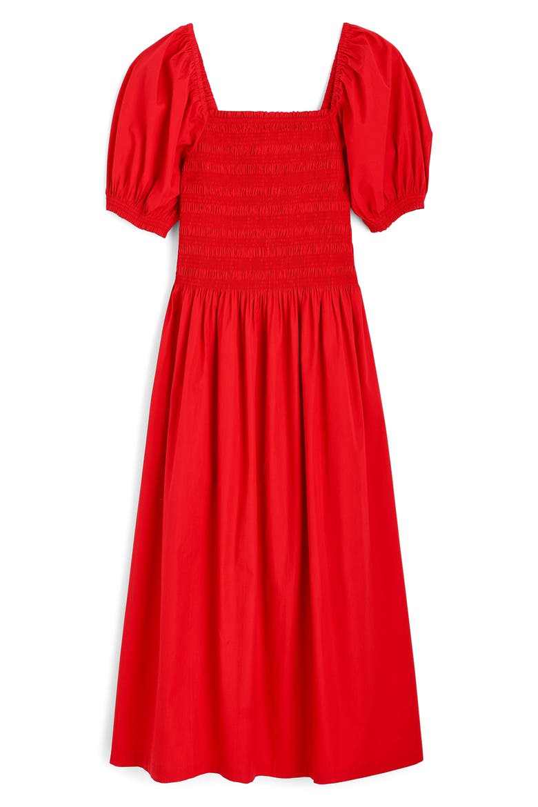 Smocked Puff Sleeve Midi Dress, Alternate, color, CERISE