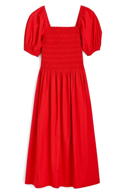 Madewell Smocked Puff Sleeve Midi Dress In Pink