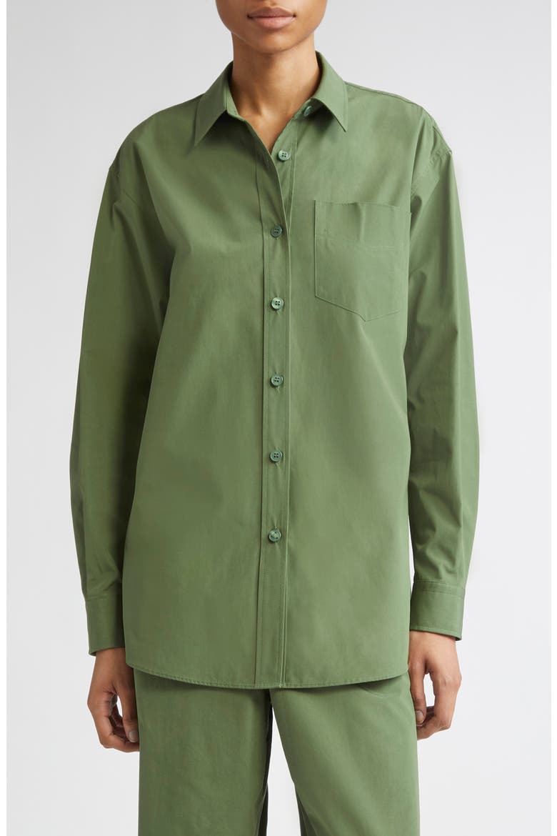 Oversize Organic Cotton Poplin Boyfriend Shirt, Main, color, MOSS
