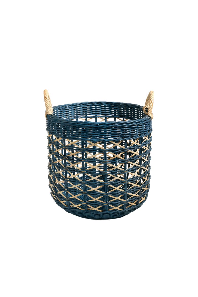 Java Round Rattan Basket 15 In, Main, color, Blue