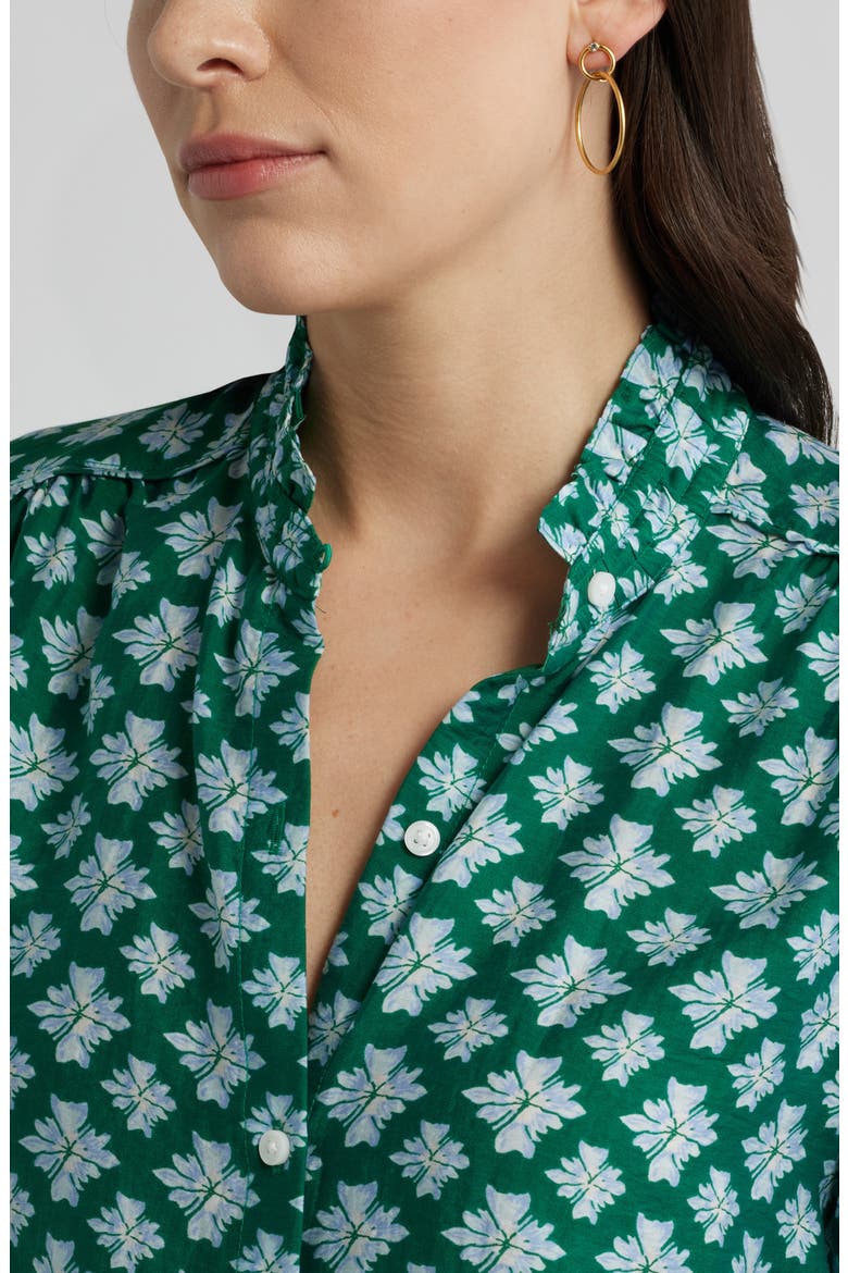 Ruffle Button-Up Shirt, Alternate, color, GREEN- BLUE MILLIE TILE