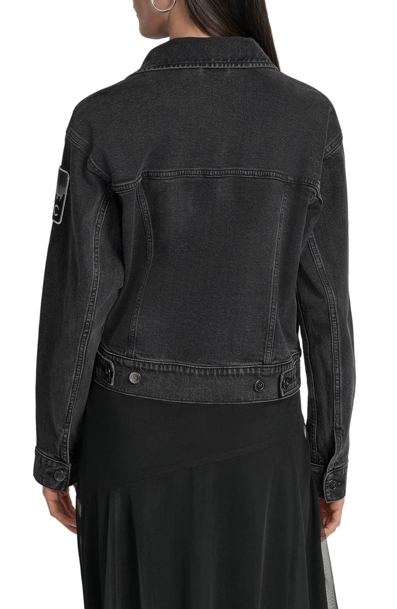 DKNY Logo Patch Denim Trucker Jacket, Alternate, color, Bowery Wash
