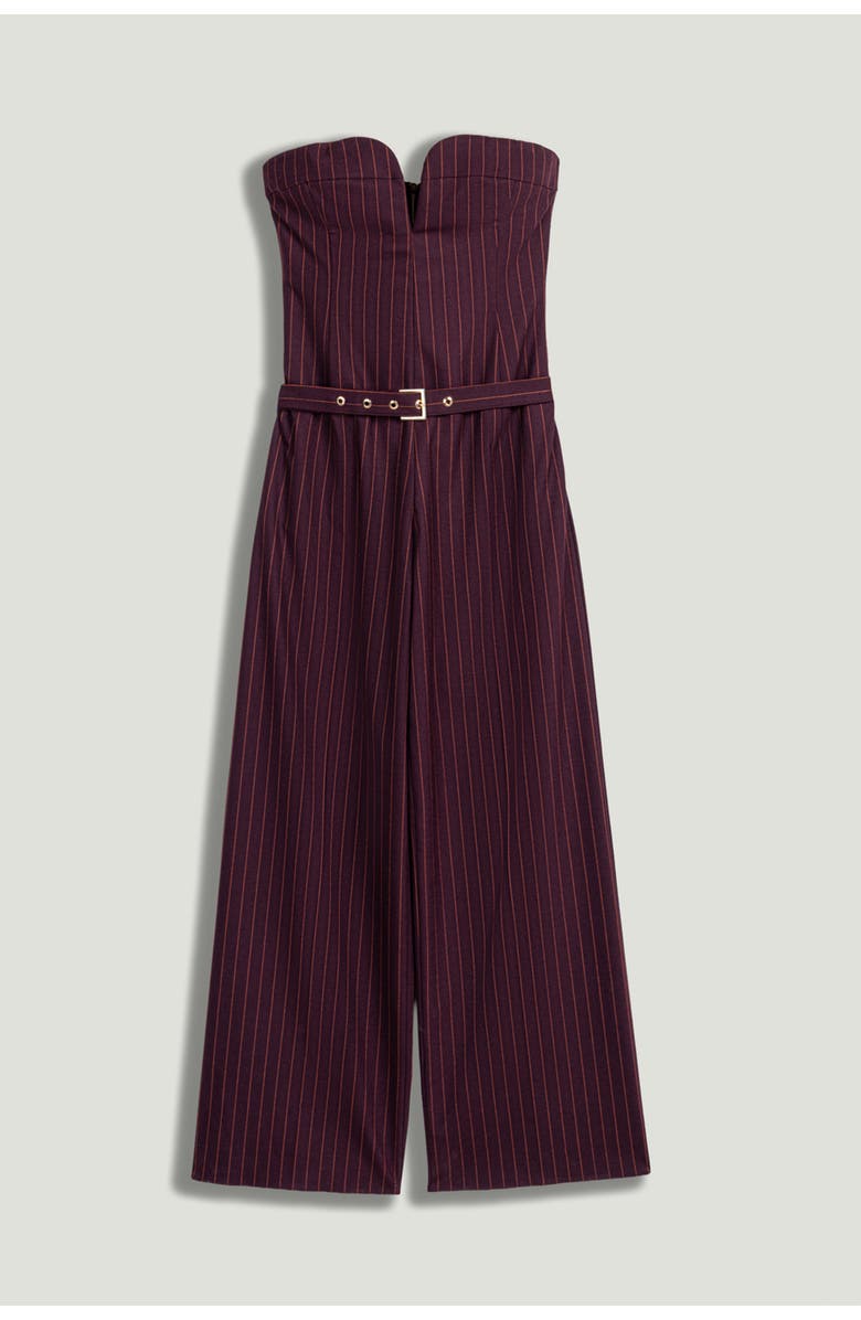 Nocturne Strapless Pinstripe Belted Jumpsuit, Alternate, color, Burgundy