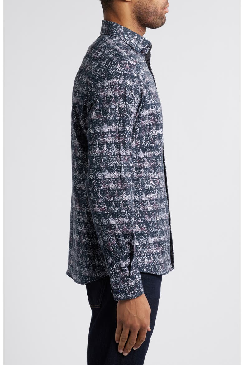 Skull Print Button-Up Shirt, Alternate, color, DK BLUE