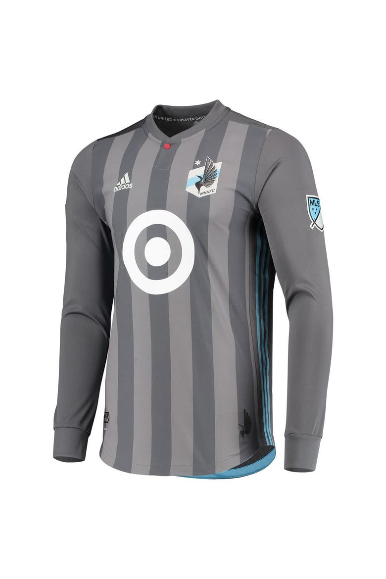Men's adidas Gray Minnesota United FC 2018/19 Authentic Team Long Sleeve Jersey, Alternate, color, Gray