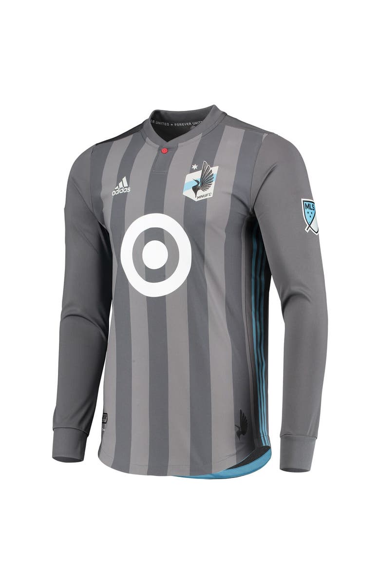 adidas Men's adidas Gray Minnesota United FC 2018/19 Authentic Team Long Sleeve Jersey, Alternate, color,