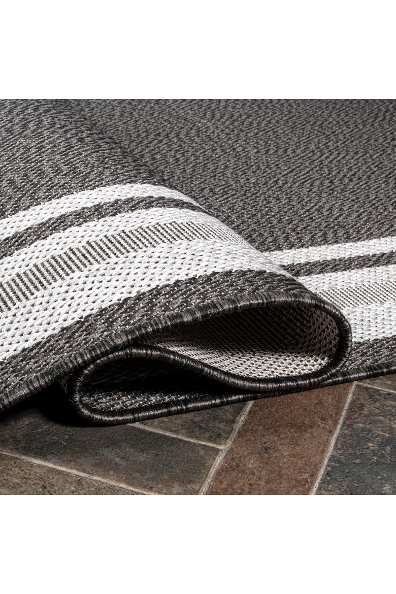 James Modern Border Stripe Indoor/Outdoor Area Rug, Alternate, color, Black/Cream