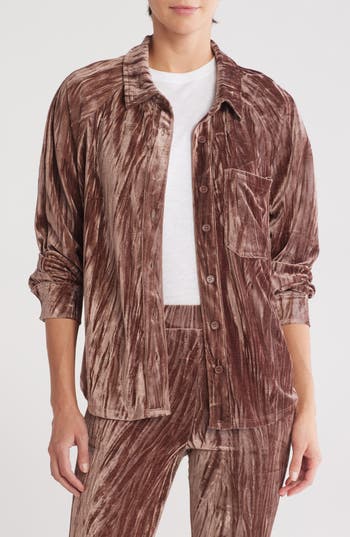 Wishlist Velour Button-up Shirt In Taupe