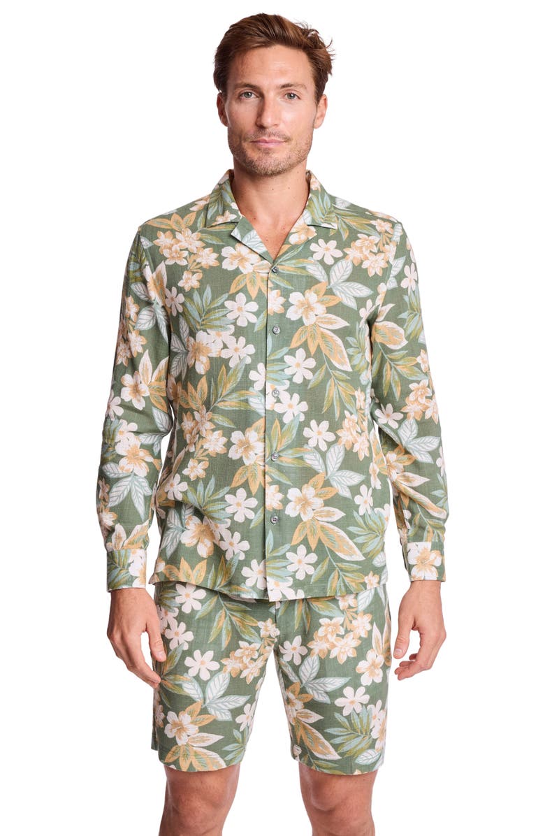 PAISLEY & GRAY Parker Trim Fit Linen Blend Camp Shirt, Alternate, color, Emerald Floral