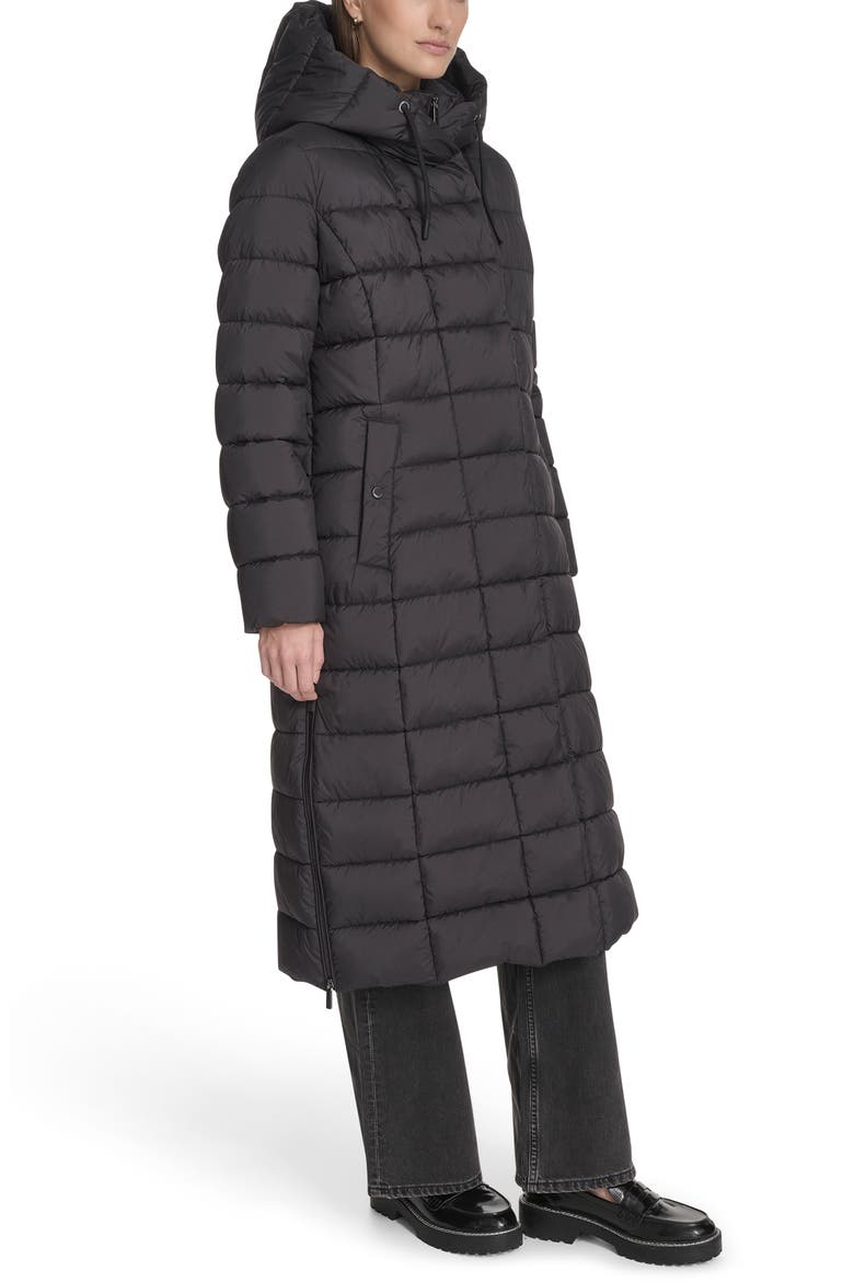Water Resistant Stadium Length Quilted Puffer Coat, Alternate, color, BLACK