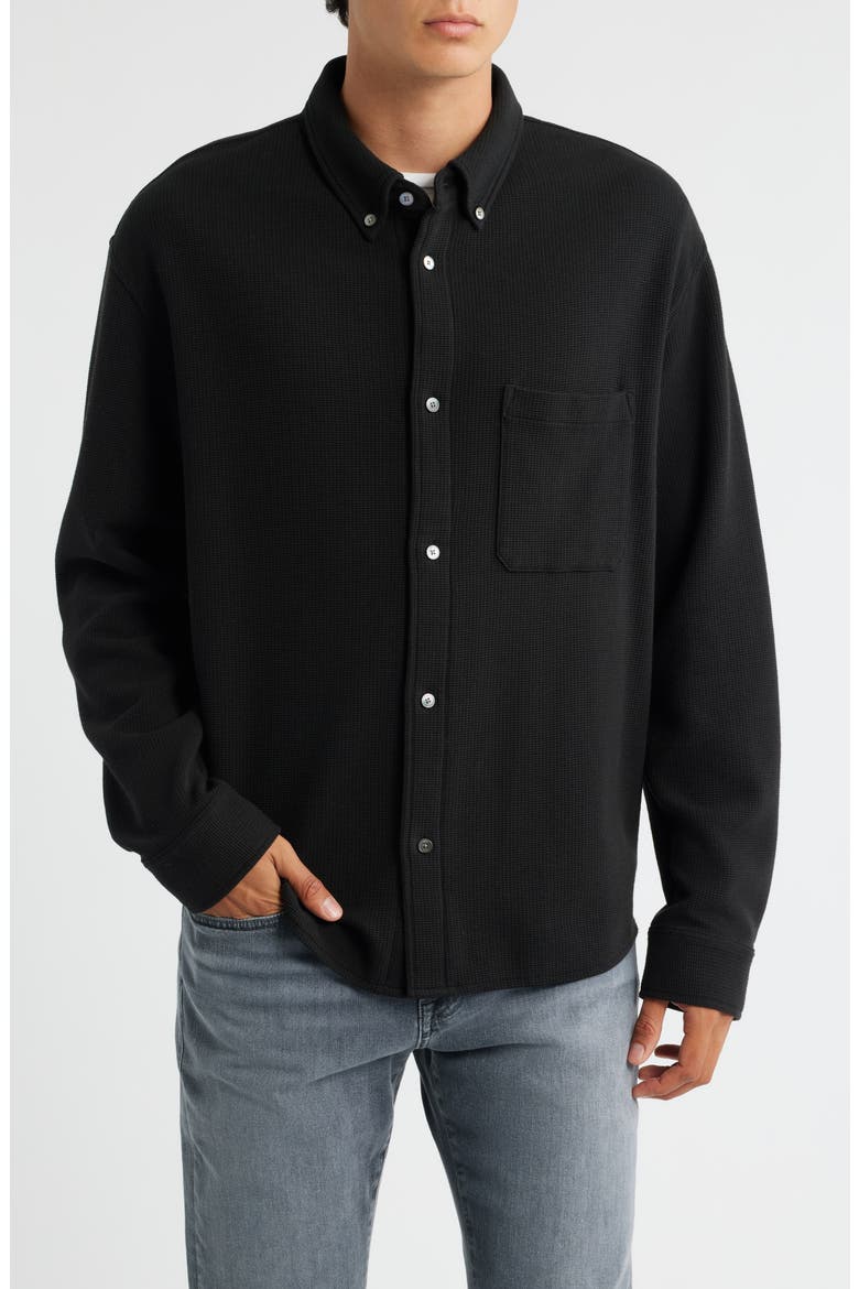 Waffle Textured Button-Up Shirt, Alternate, color, BLACK