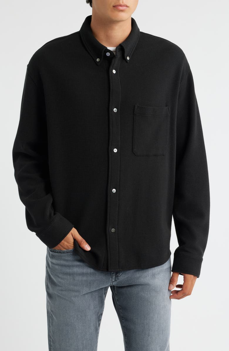 FRAME Waffle Textured Button-Up Shirt, Alternate, color, Black
