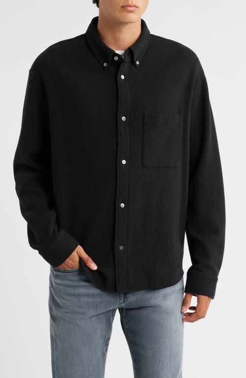 Frame Waffle Textured Button-up Shirt In Black