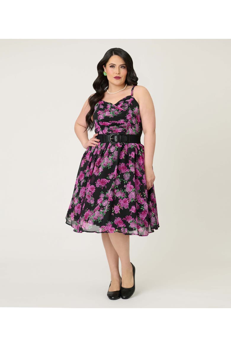 Plus Size Reed Swing Dress, Alternate, color, Black & Purple Floral