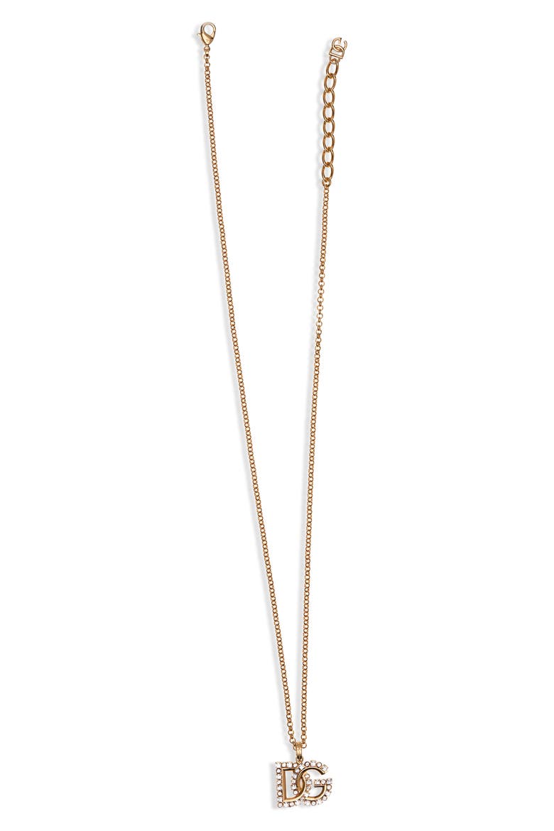 DG Logo Crystal Embellished Pendant Necklace, Main, color, ZOO00 ORO