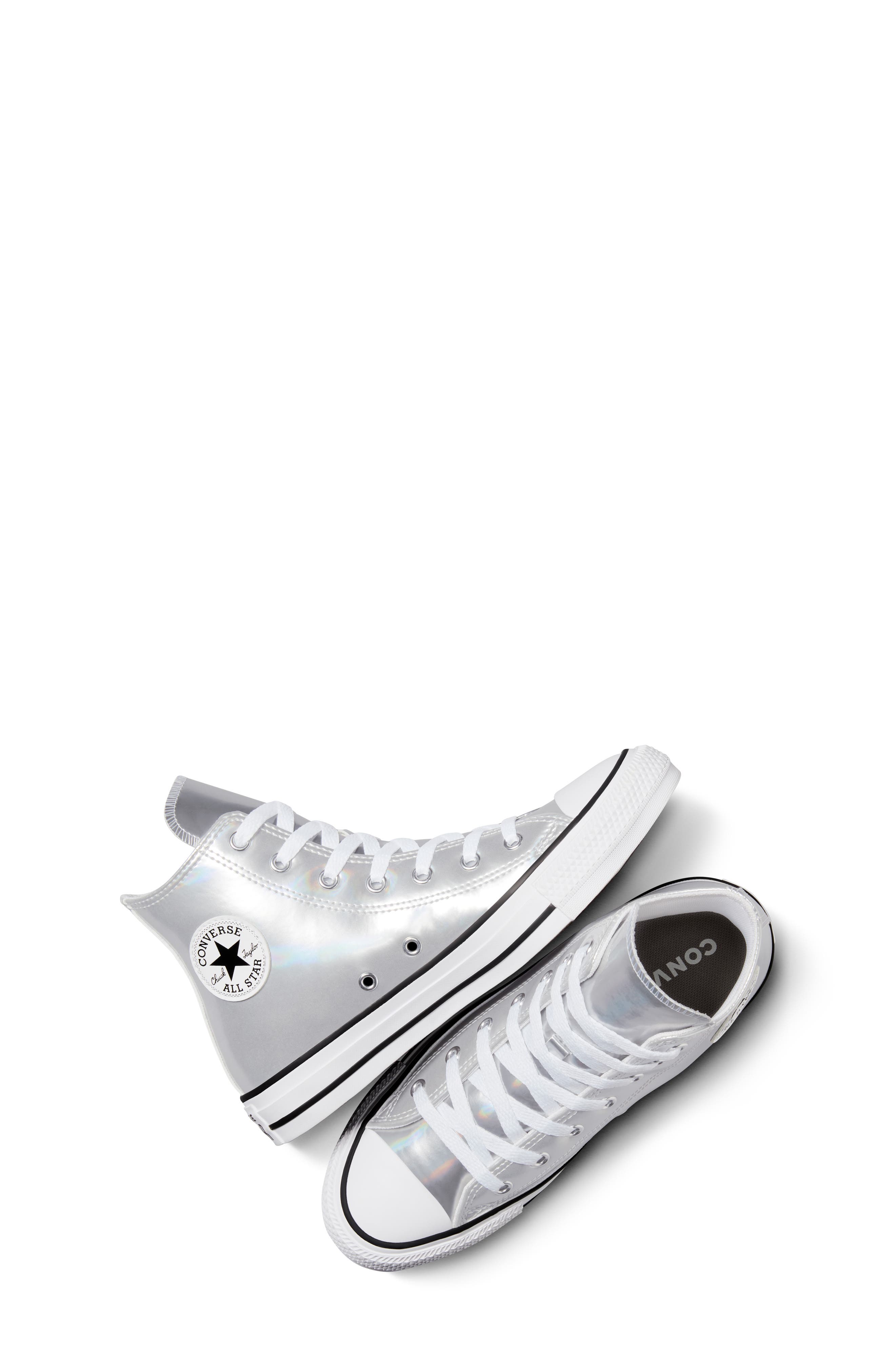 Kids' Chuck Taylor® All Star® 70 Metallic High Top Sneaker, Alternate, color, SILVER/ WHITE/ SILVER