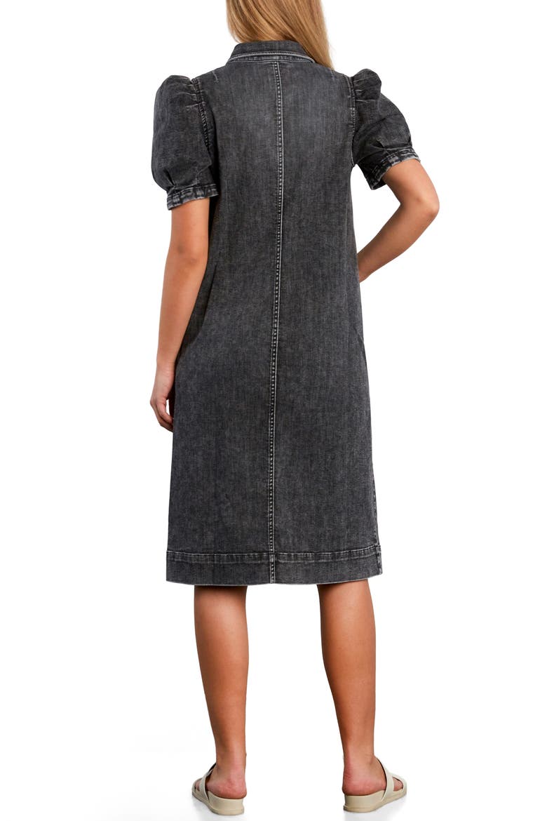 Puff Sleeve Stretch Denim Midi Dress, Alternate, color, DARK CEMENT