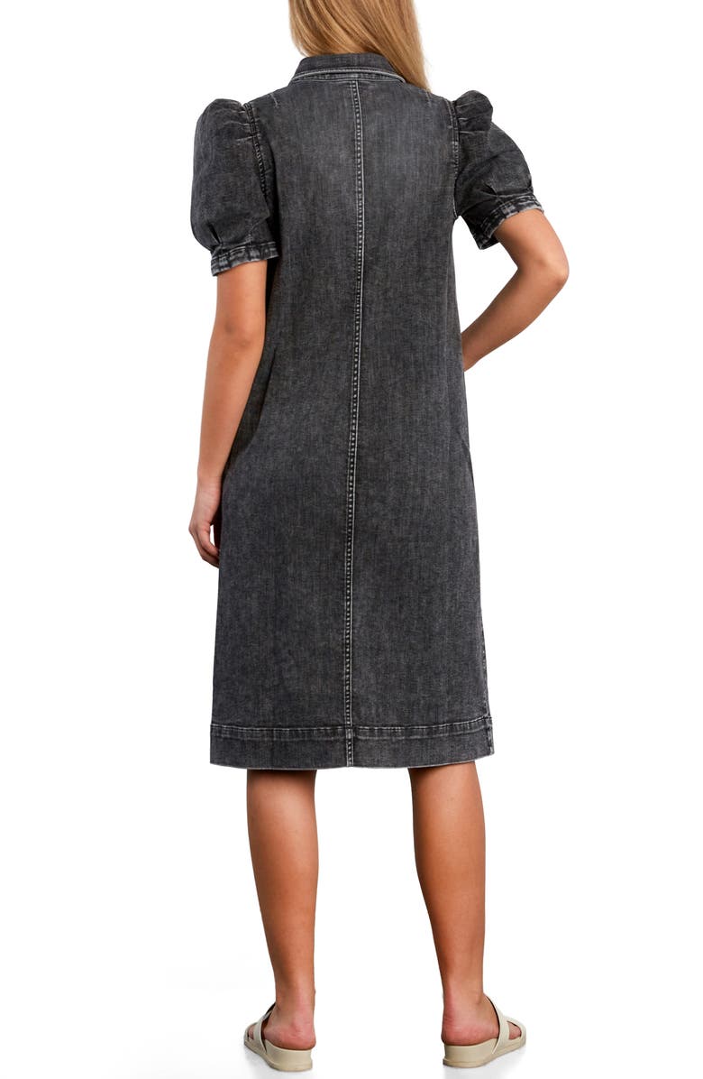 Wash Lab Denim Puff Sleeve Stretch Denim Midi Dress, Alternate, color, Dark Cement