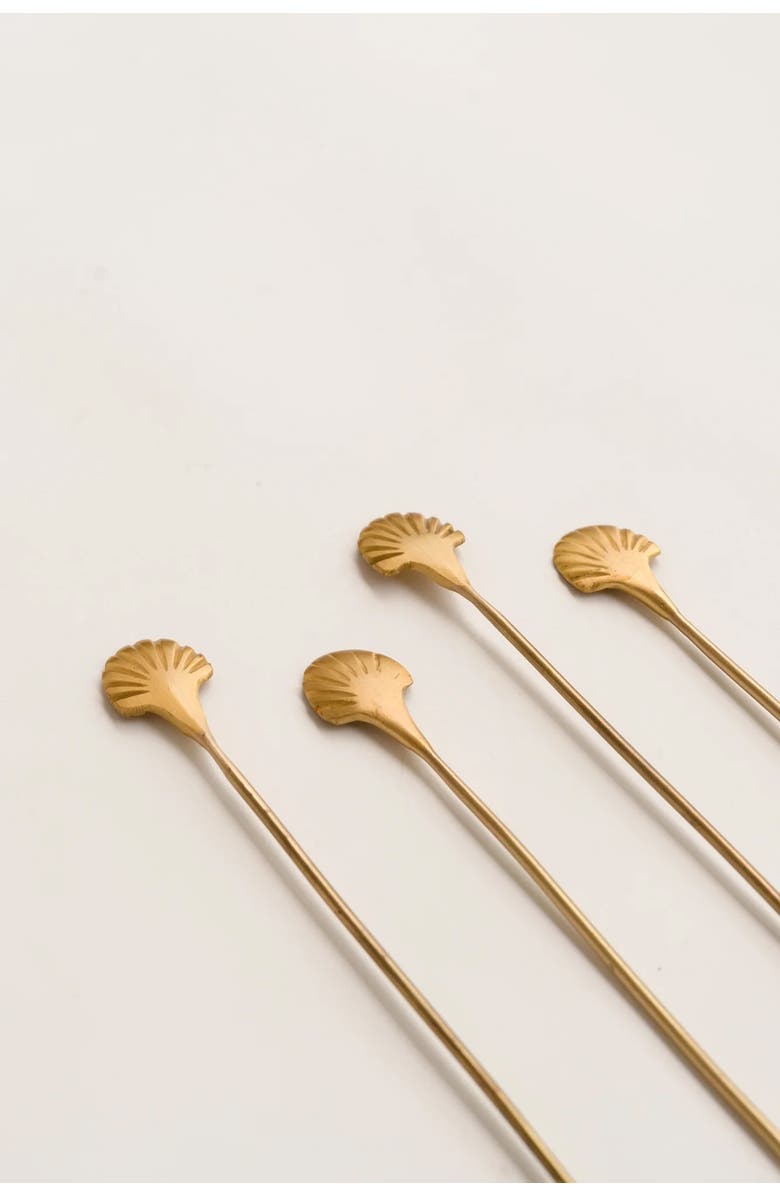 Fleck Seashell Drink Stirrers - Set of 4, Alternate, color, Brass
