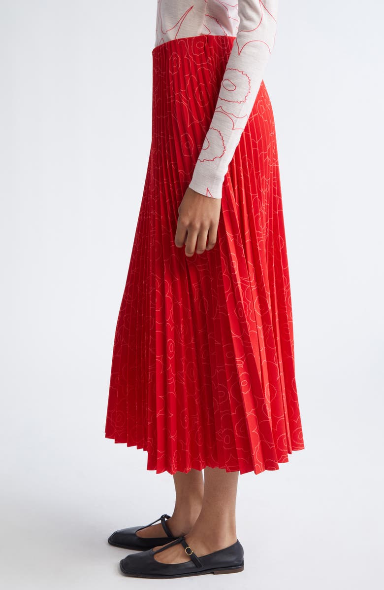 Marimekko Myy Piirto Unikko Floral Pleated Midi Skirt, Alternate, color, Red Bright Red