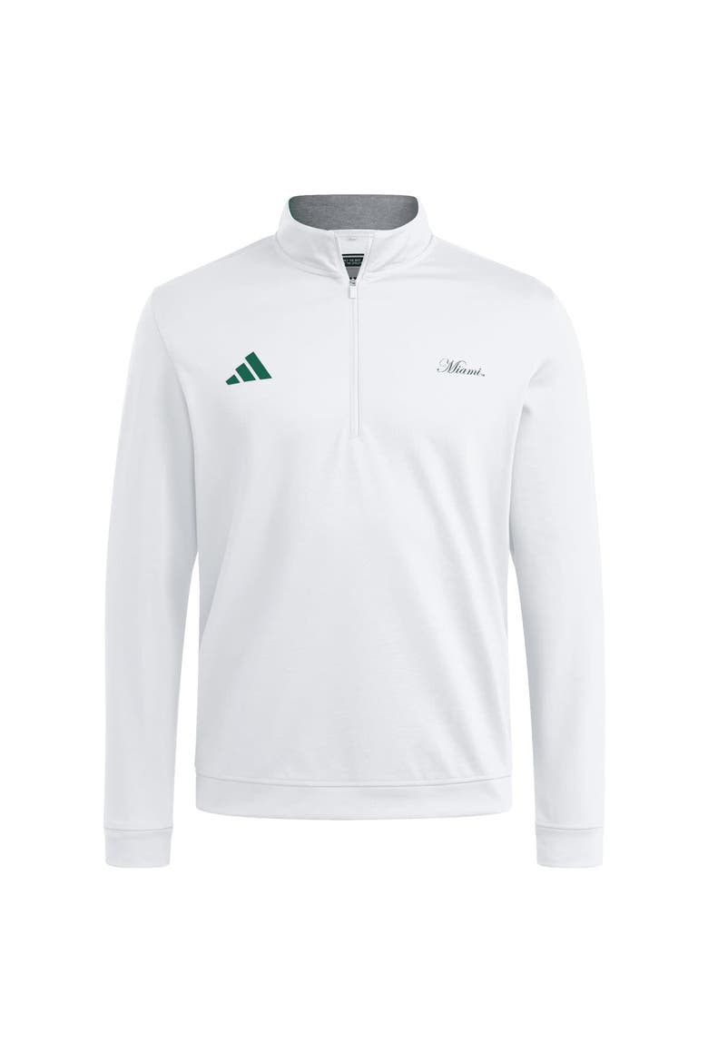 Men's adidas White Miami Hurricanes Elevated Quarter-Zip Jacket, Alternate, color, White