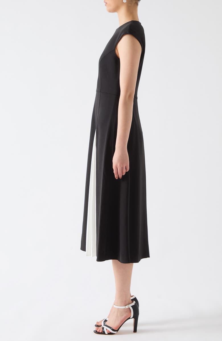 LK Bennett Rise Cap Sleeve Pleated Godet Midi Dress, Alternate, color, Black