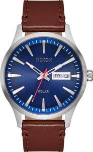 Nixon Sentry Solar Leather Strap Watch, 40mm